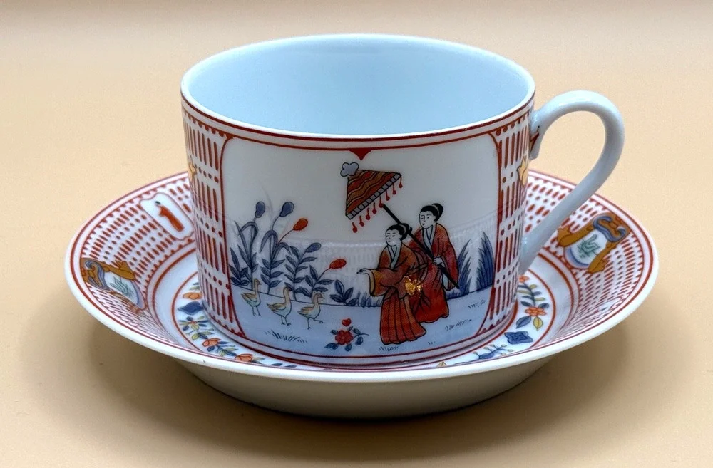 Chinese Imari La Dame Au Parasol 1 Porcelain Cup & Saucer Hand Painted China HTF